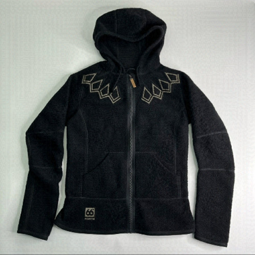 66 North Black Kaldi Arctic Wool-Blend Hooded Icelandic Zip-up Hoodie Sweater
